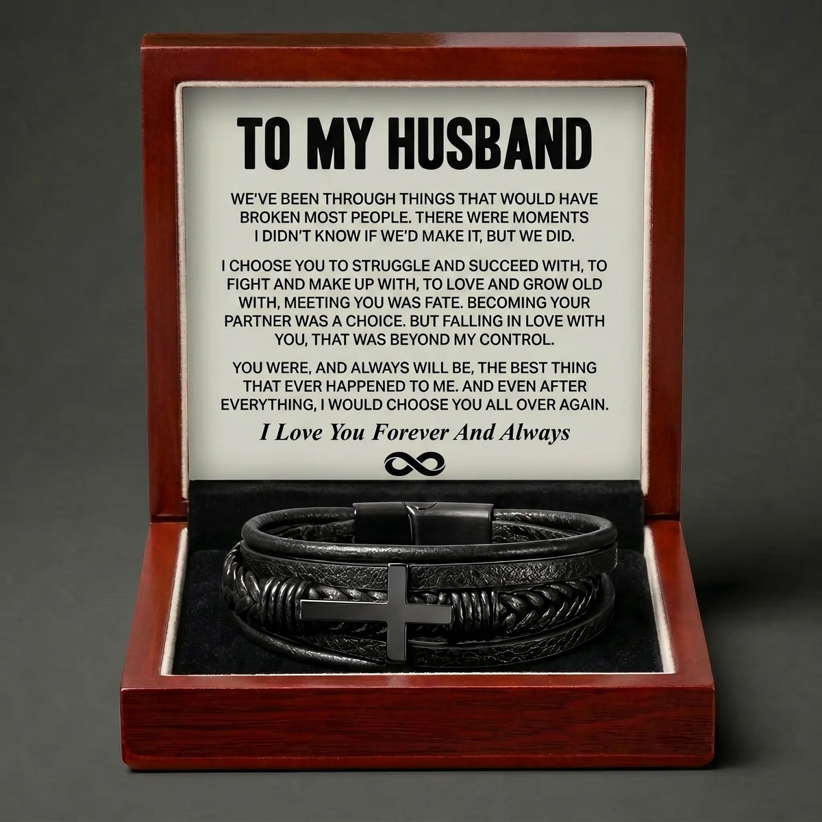 To My Husband "We Did It" Leather Cross Bracelet - Romantic Anniversary Gift - The Love Sparkle