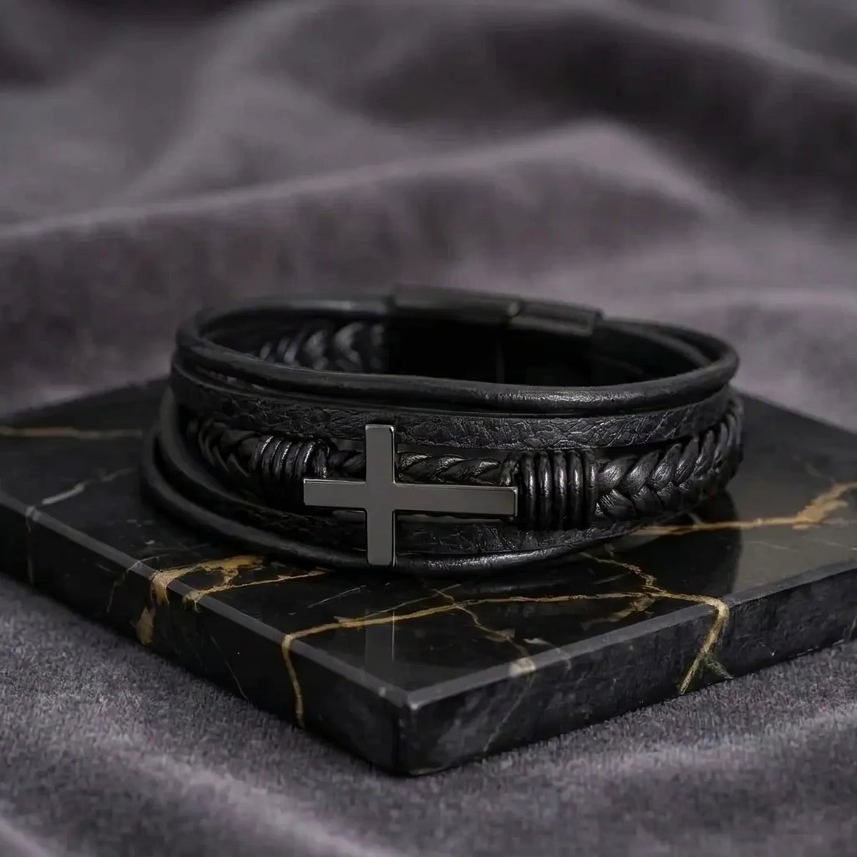 To My Husband "We Did It" Leather Cross Bracelet - Romantic Anniversary Gift - The Love Sparkle
