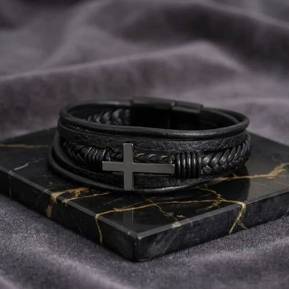 To My Husband "We Did It" Leather Cross Bracelet - Romantic Anniversary Gift - The Love Sparkle