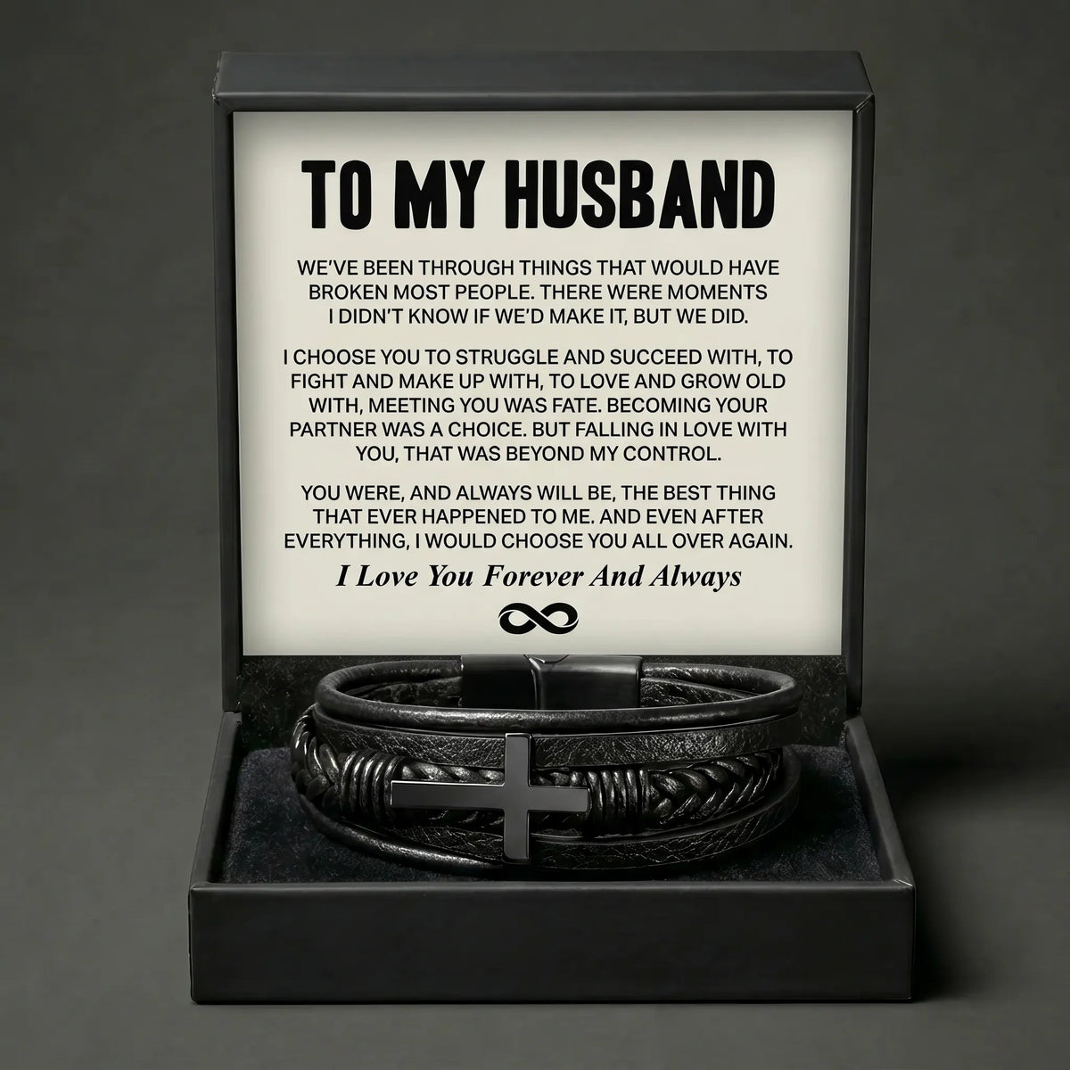 To My Husband "We Did It" Leather Cross Bracelet - Romantic Anniversary Gift - The Love Sparkle