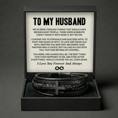 To My Husband "We Did It" Leather Cross Bracelet - Romantic Anniversary Gift - The Love Sparkle
