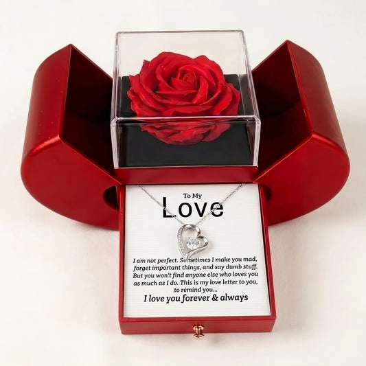 To My Love "Forever & Always" Necklace in Heart Rose Box - Anniversary Gift For Wife - The Love Sparkle