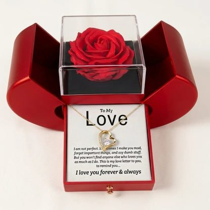 To My Love "Forever & Always" Necklace in Heart Rose Box - Anniversary Gift For Wife - The Love Sparkle
