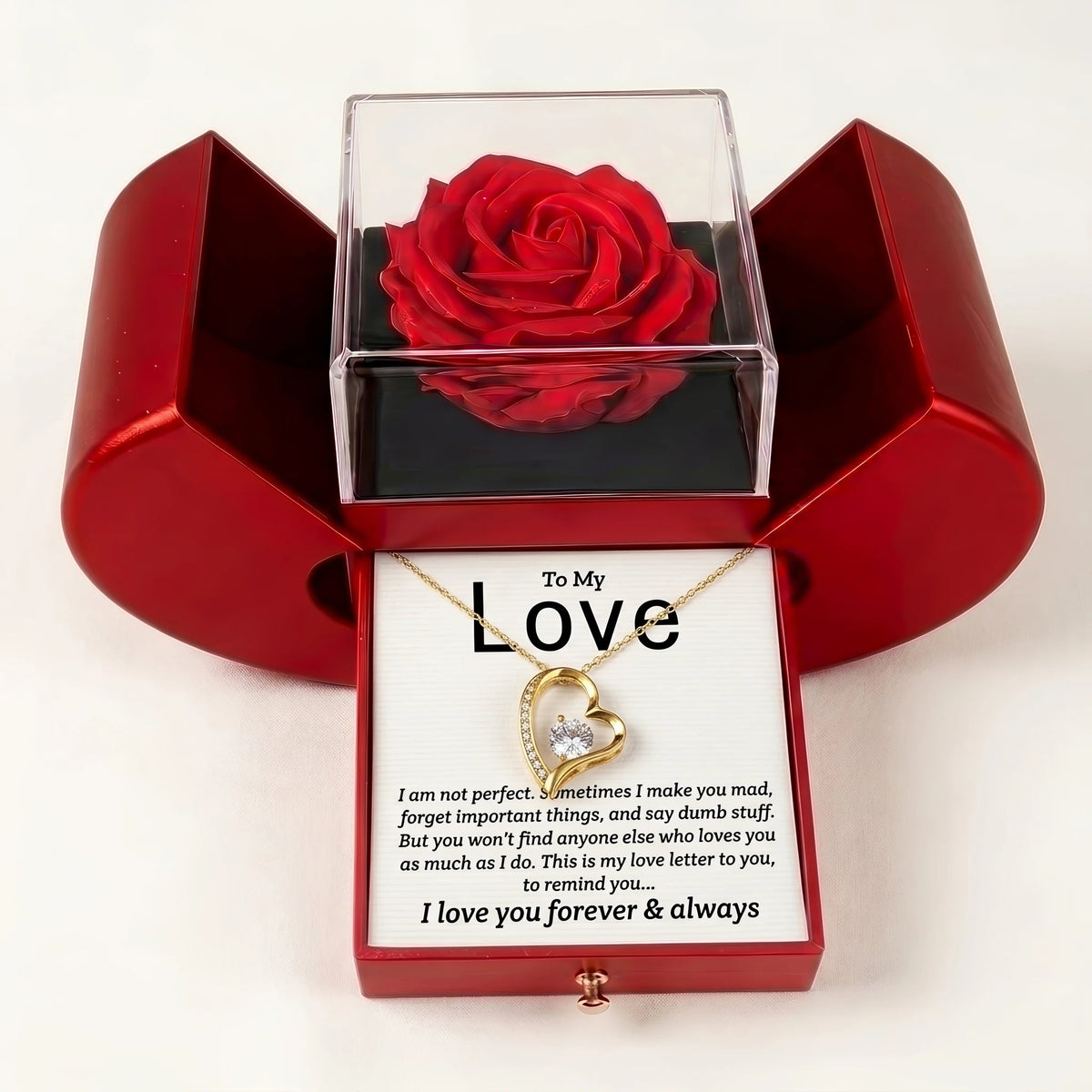 To My Love "Forever & Always" Necklace in Heart Rose Box - Anniversary Gift For Wife - The Love Sparkle
