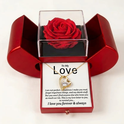 To My Love "Forever & Always" Necklace in Heart Rose Box - Anniversary Gift For Wife - The Love Sparkle