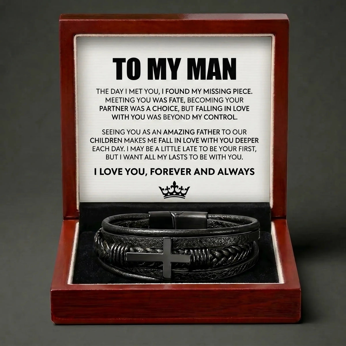 To My Man "All My Lasts" Leather Cross Bracelet - Meaningful Anniversary Gift - The Love Sparkle
