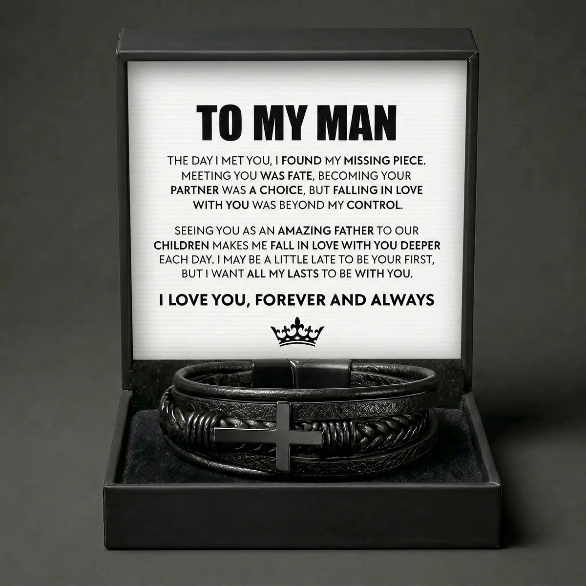 To My Man "All My Lasts" Leather Cross Bracelet - Meaningful Anniversary Gift - The Love Sparkle