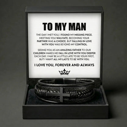 To My Man "All My Lasts" Leather Cross Bracelet - Meaningful Anniversary Gift - The Love Sparkle