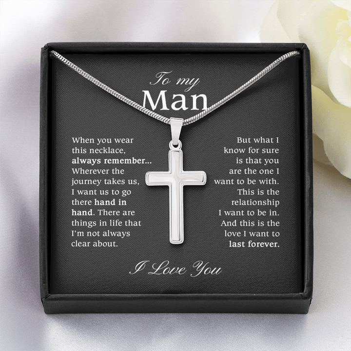 To My Man - Artisan Cross Necklace with Snake Chain - "You Are The One" - The Love Sparkle