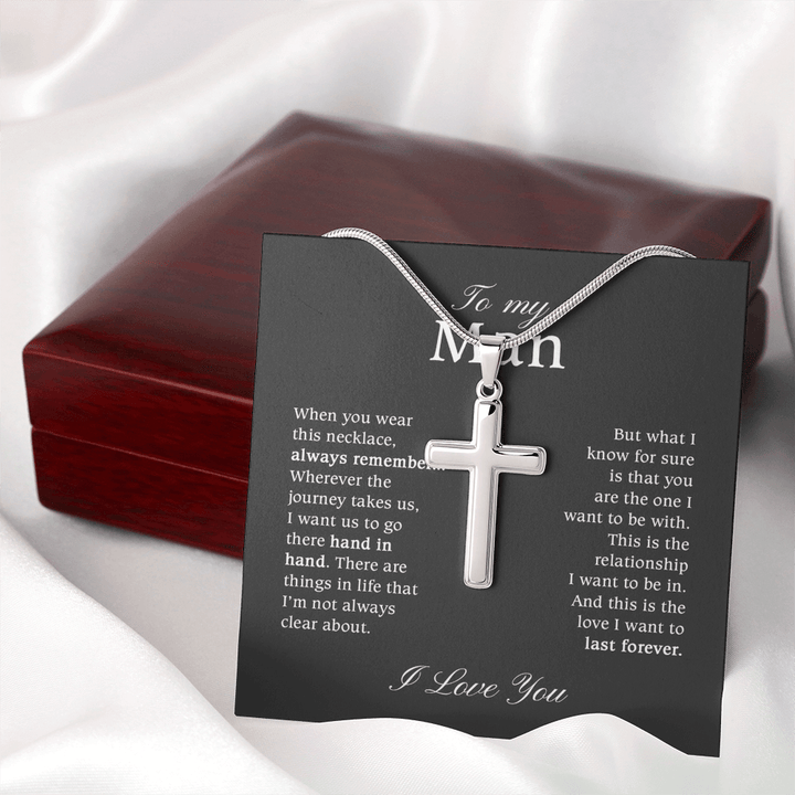 To My Man - Artisan Cross Necklace with Snake Chain - "You Are The One" - The Love Sparkle