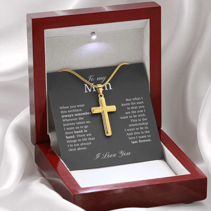 To My Man - Artisan Cross Necklace with Snake Chain - "You Are The One" - The Love Sparkle