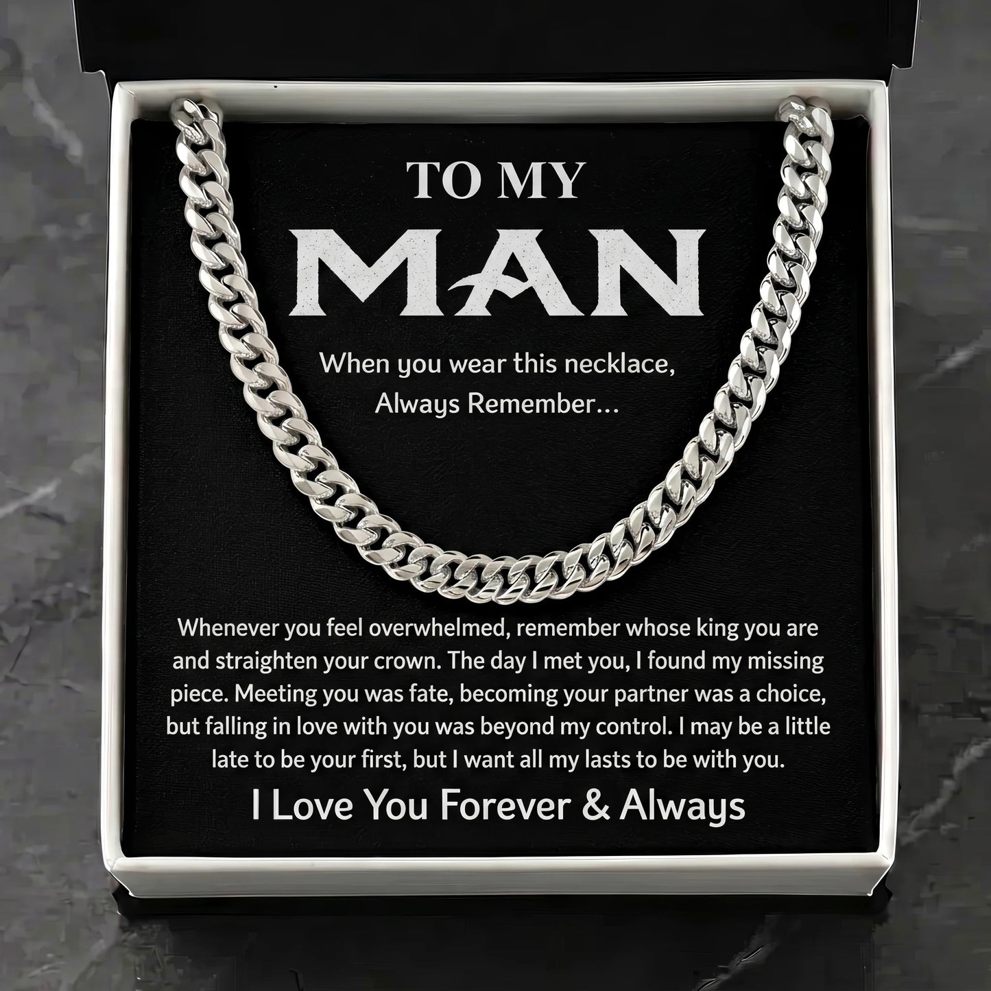 "To My Man" Cuban Link Chain Necklace – Meaningful Keepsake Gift for Husband, Boyfriend & Dad - The Love Sparkle