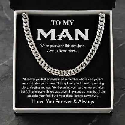 "To My Man" Cuban Link Chain Necklace – Meaningful Keepsake Gift for Husband, Boyfriend & Dad - The Love Sparkle
