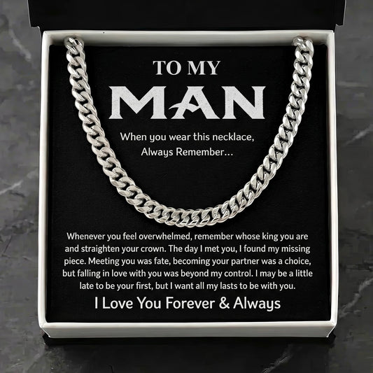 "To My Man" Cuban Link Chain Necklace – Meaningful Keepsake Gift for Husband, Boyfriend & Dad - The Love Sparkle
