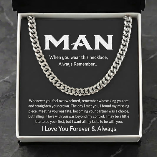 "To My Man" Cuban Link Chain Necklace – Meaningful Keepsake Gift for Husband, Boyfriend & Dad - The Love Sparkle