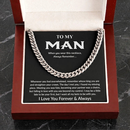 "To My Man" Cuban Link Chain Necklace – Meaningful Keepsake Gift for Husband, Boyfriend & Dad - The Love Sparkle