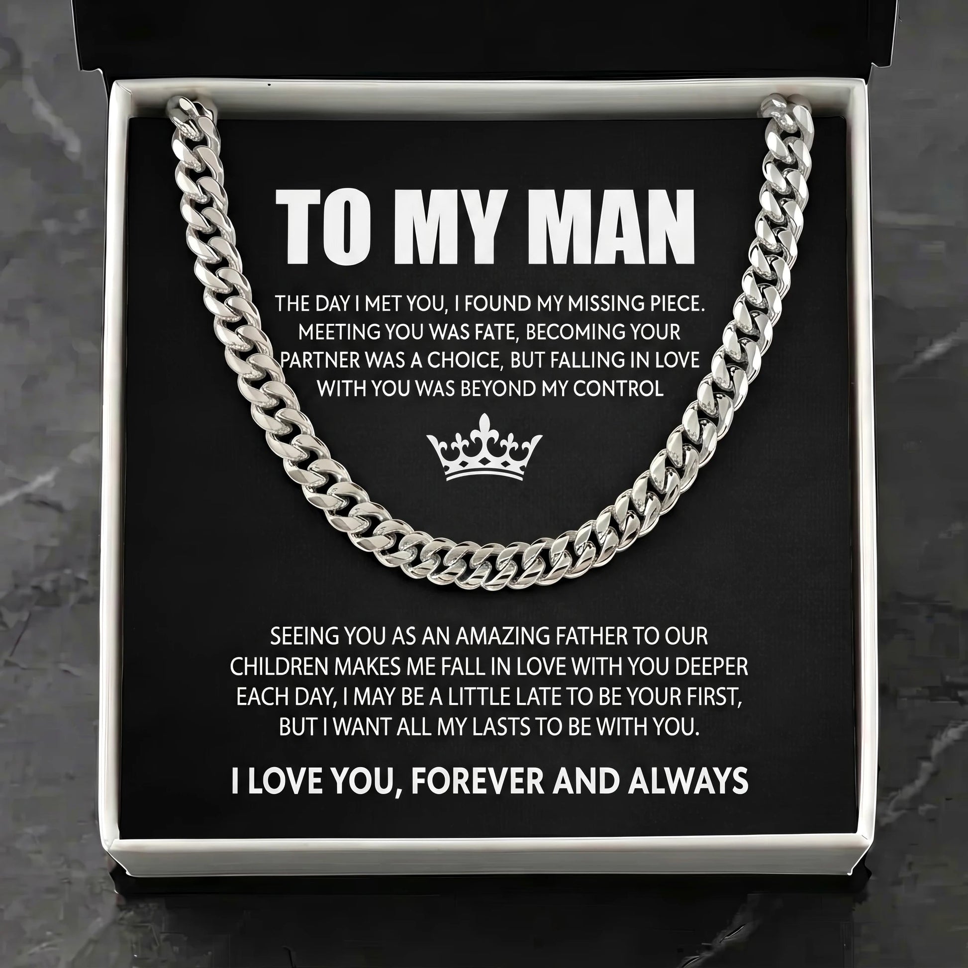 "To My Man" Cuban Link Chain Necklace – Meaningful Romantic Gift for Husband & Boyfriend - The Love Sparkle