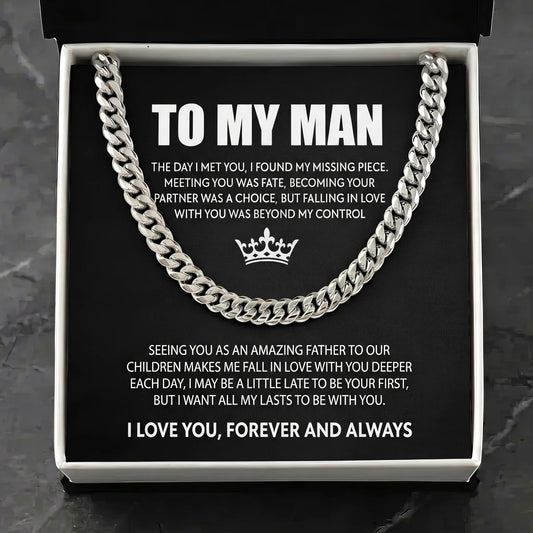 "To My Man" Cuban Link Chain Necklace – Meaningful Romantic Gift for Husband & Boyfriend - The Love Sparkle