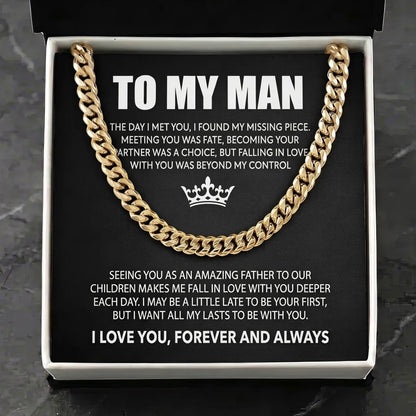 "To My Man" Cuban Link Chain Necklace – Meaningful Romantic Gift for Husband & Boyfriend - The Love Sparkle
