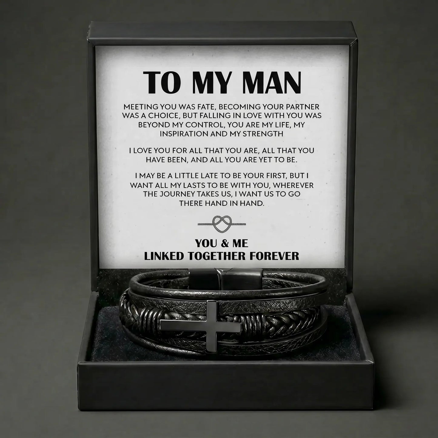 To My Man "Meeting You Was Fate" Cross Bracelet - Meaningful Gift For Boyfriend / Husband - The Love Sparkle