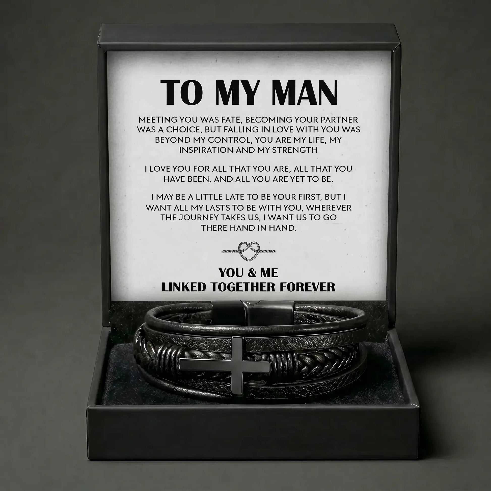 To My Man "Meeting You Was Fate" Cross Bracelet - Meaningful Gift For Boyfriend / Husband - The Love Sparkle