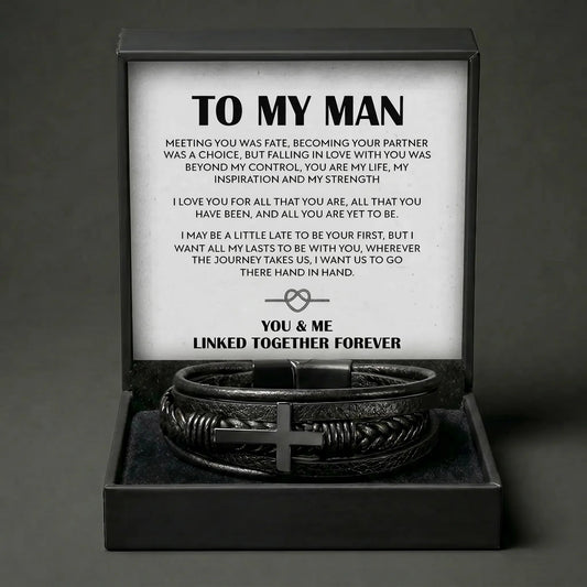 To My Man "Meeting You Was Fate" Cross Bracelet - Meaningful Gift For Boyfriend / Husband - The Love Sparkle