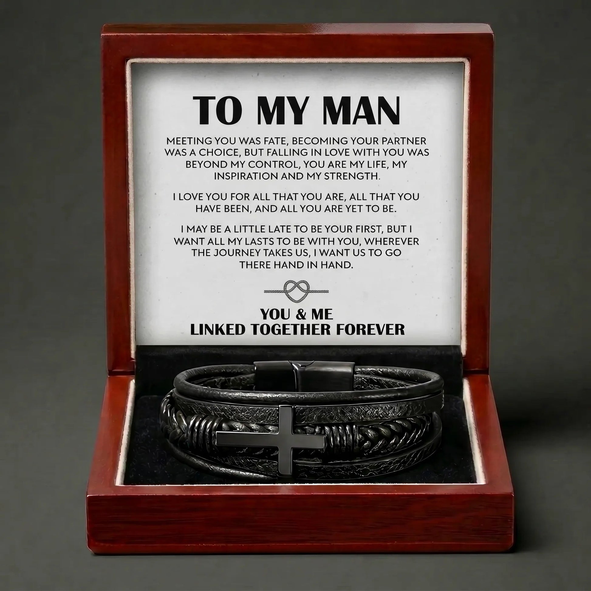To My Man "Meeting You Was Fate" Cross Bracelet - Meaningful Gift For Boyfriend / Husband - The Love Sparkle