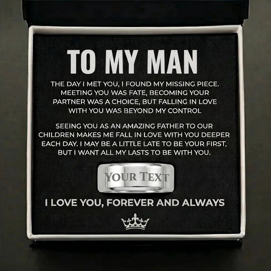 To My Man Personalized Black Band Ring - Meaningful Anniversary Gift For Him - The Love Sparkle