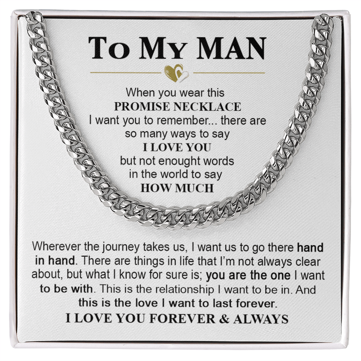 To My Man Promise Necklace - Cuban Link Chain - "Hand in Hand" - The Love Sparkle