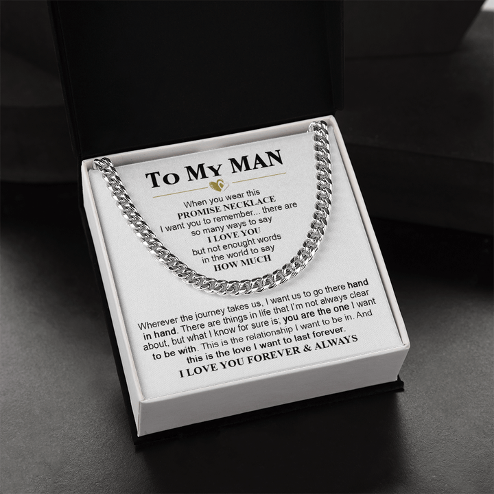 To My Man Promise Necklace - Cuban Link Chain - "Hand in Hand" - The Love Sparkle