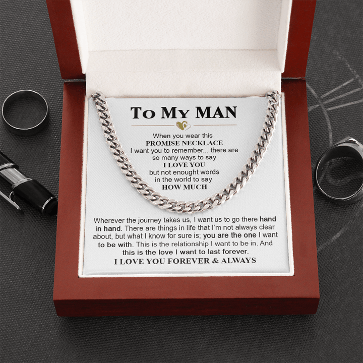 To My Man Promise Necklace - Cuban Link Chain - "Hand in Hand" - The Love Sparkle