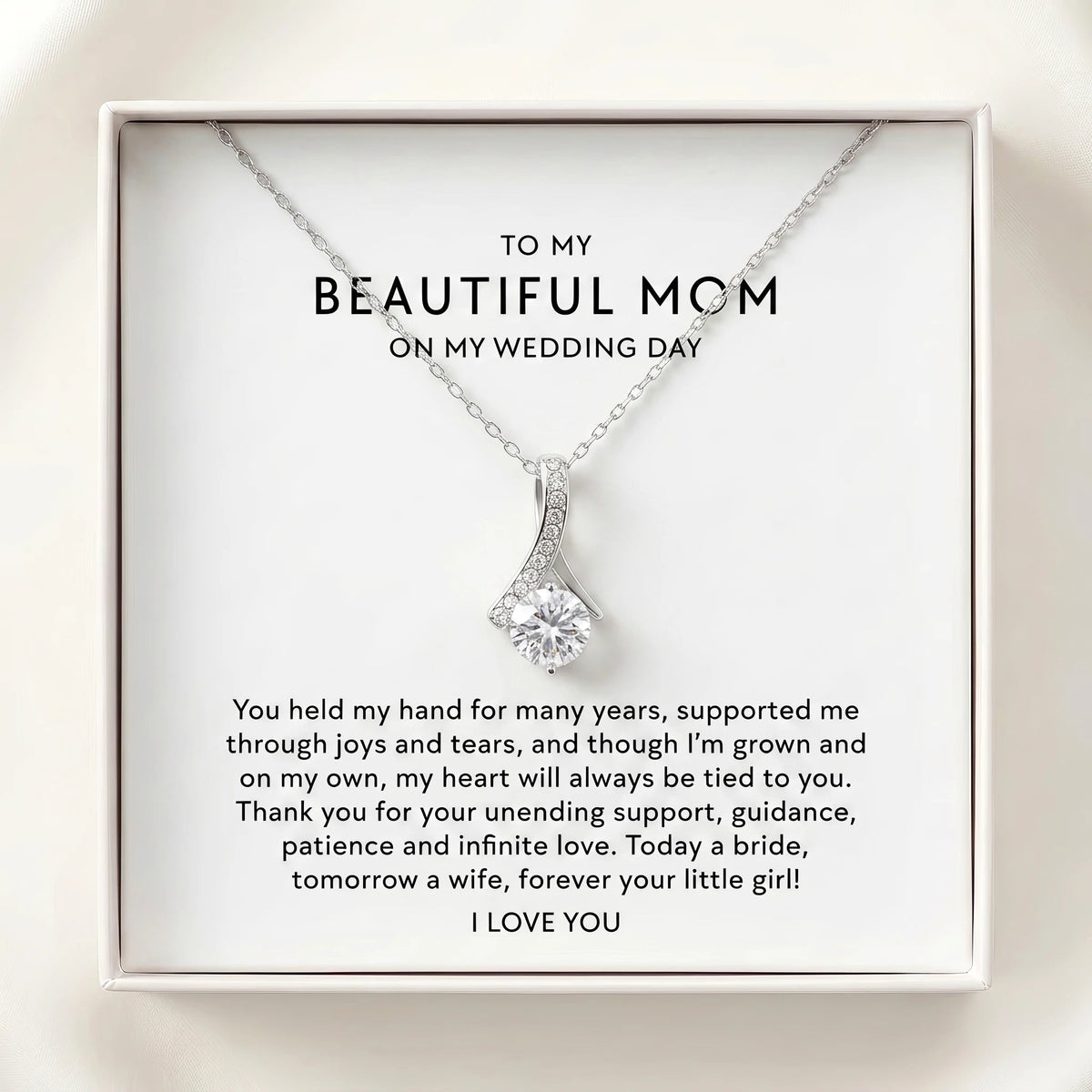 "To My Mom On My Wedding Day, Forever Your Little Girl" Alluring Beauty Necklace – Gift from Bride to Mother - The Love Sparkle
