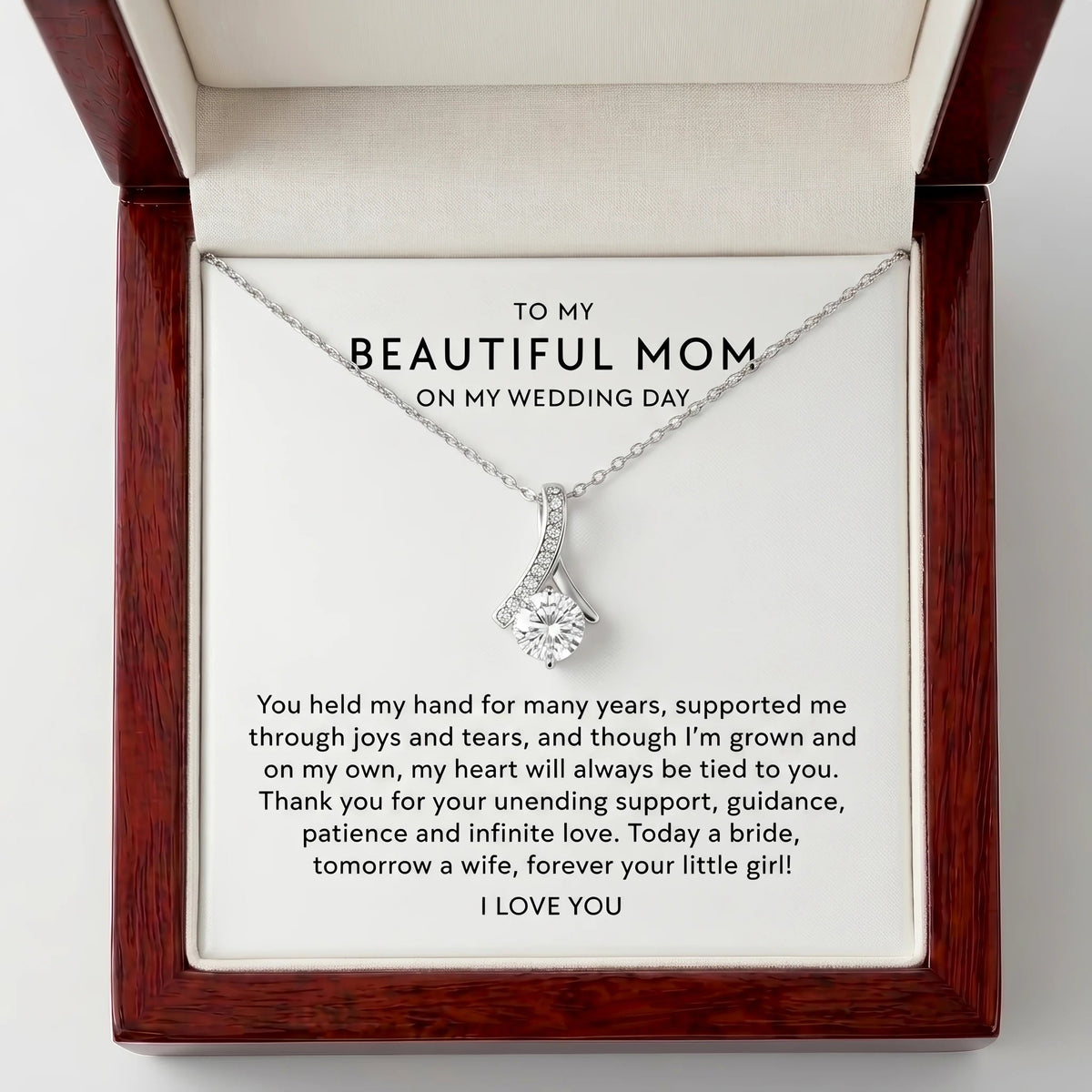 "To My Mom On My Wedding Day, Forever Your Little Girl" Alluring Beauty Necklace – Gift from Bride to Mother - The Love Sparkle
