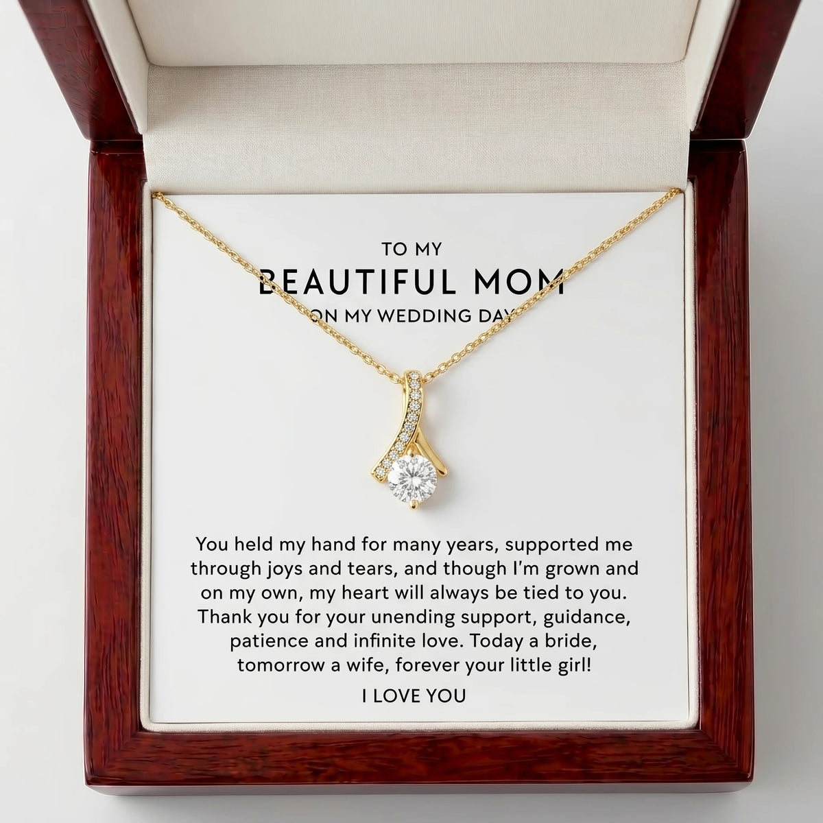 "To My Mom On My Wedding Day, Forever Your Little Girl" Alluring Beauty Necklace – Gift from Bride to Mother - The Love Sparkle