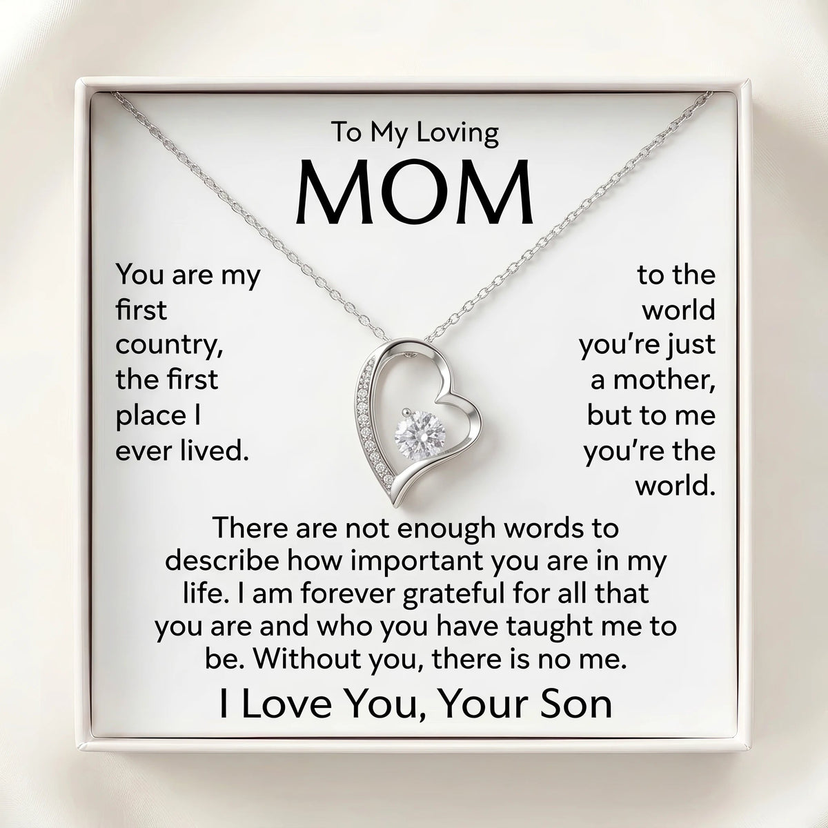 "To My Mom, You Are My Whole World" Forever Love Necklace – Meaningful Gift from Son for Birthday, Mother's Day & Any Occasion - The Love Sparkle