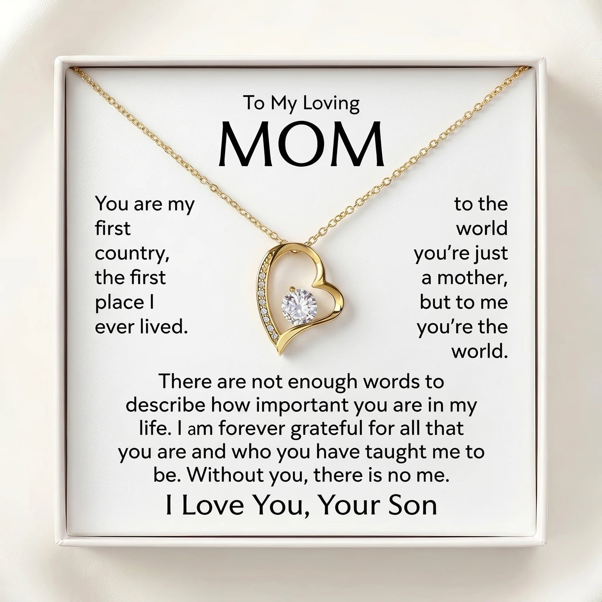 "To My Mom, You Are My Whole World" Forever Love Necklace – Meaningful Gift from Son for Birthday, Mother's Day & Any Occasion - The Love Sparkle