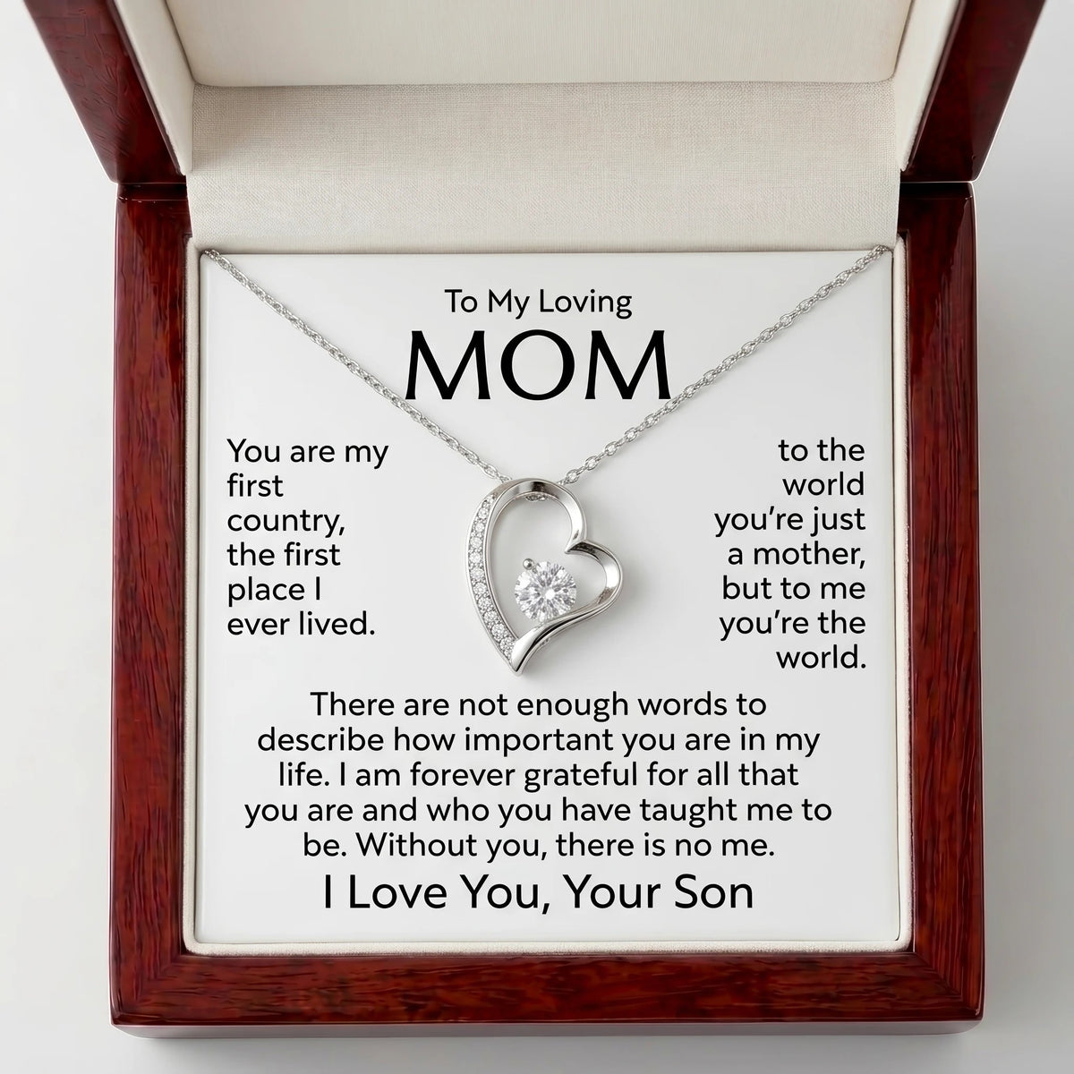 "To My Mom, You Are My Whole World" Forever Love Necklace – Meaningful Gift from Son for Birthday, Mother's Day & Any Occasion - The Love Sparkle