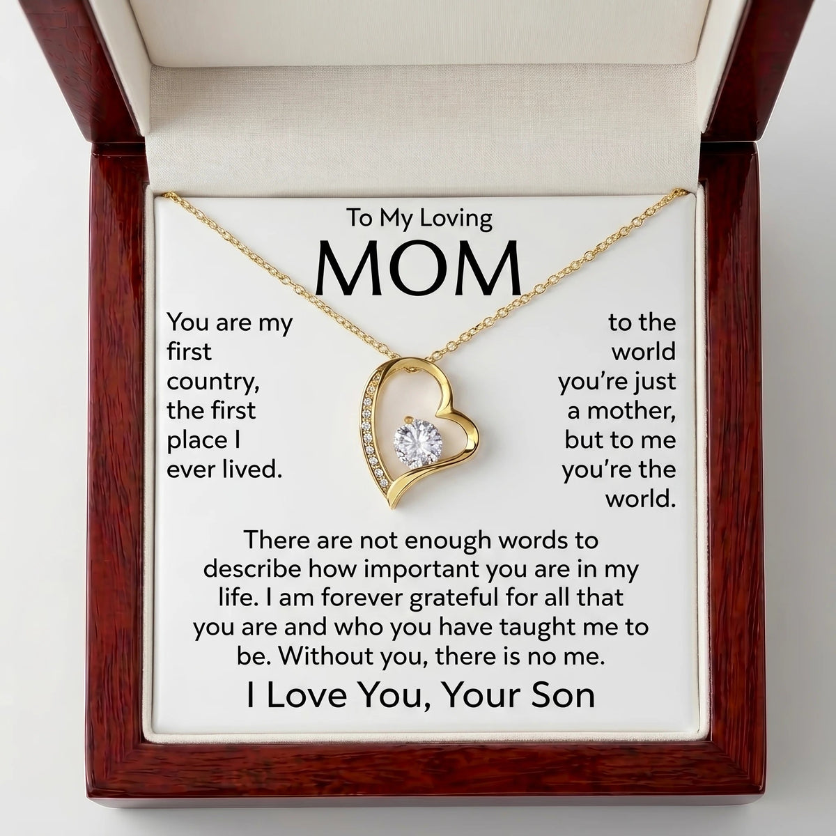 "To My Mom, You Are My Whole World" Forever Love Necklace – Meaningful Gift from Son for Birthday, Mother's Day & Any Occasion - The Love Sparkle