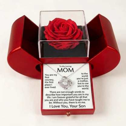 "To My Mom, You Are My Whole World" Love Knot Necklace with Red Rose Box – Gift from Son for Birthday, Mother's Day & Any Occasion - The Love Sparkle