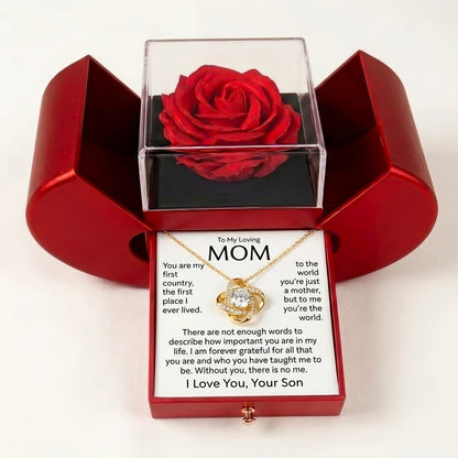"To My Mom, You Are My Whole World" Love Knot Necklace with Red Rose Box – Gift from Son for Birthday, Mother's Day & Any Occasion - The Love Sparkle