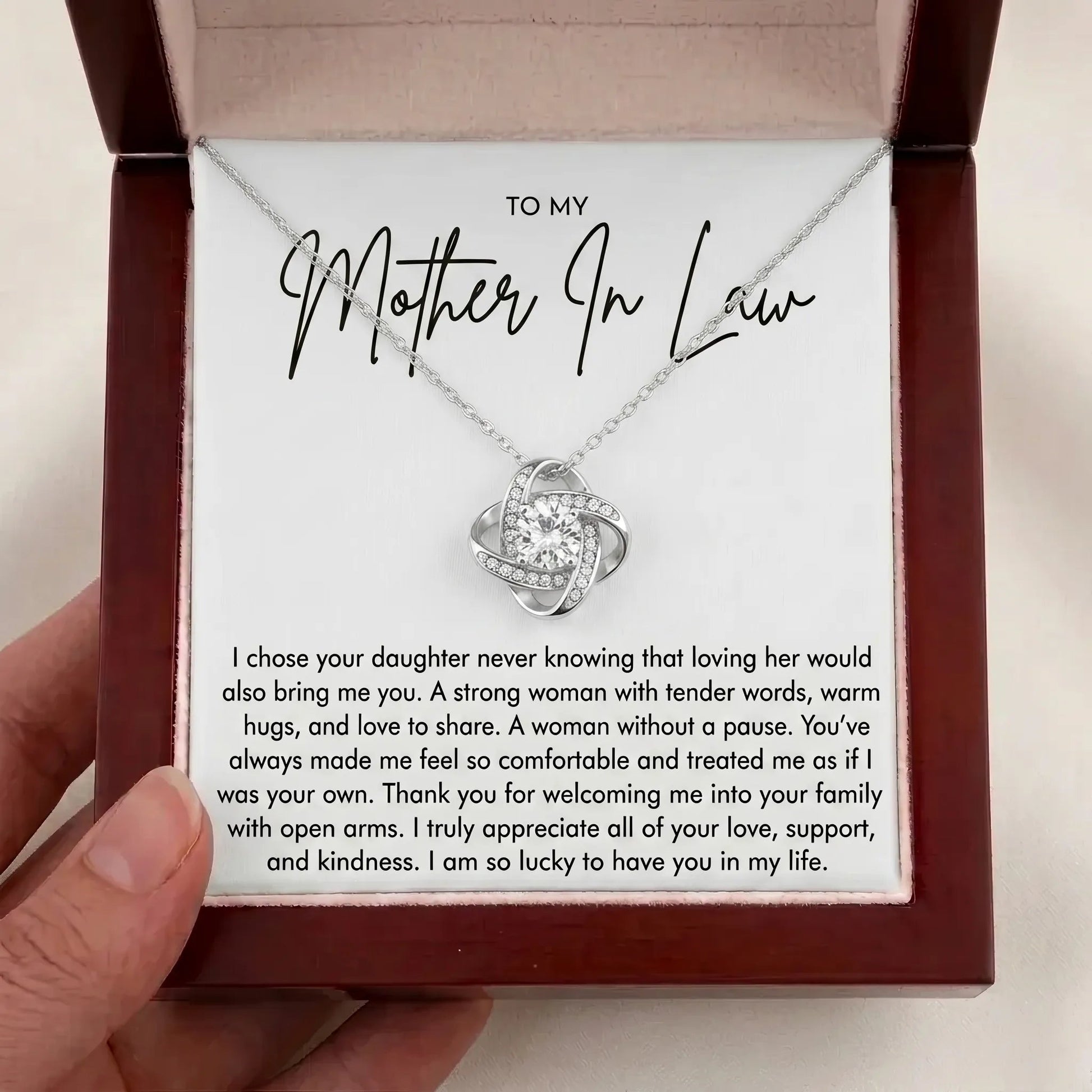 To My Mother - In - Law - Love Knot Necklace Gift - Thank You For Welcoming Me Into Your Family - The Love Sparkle