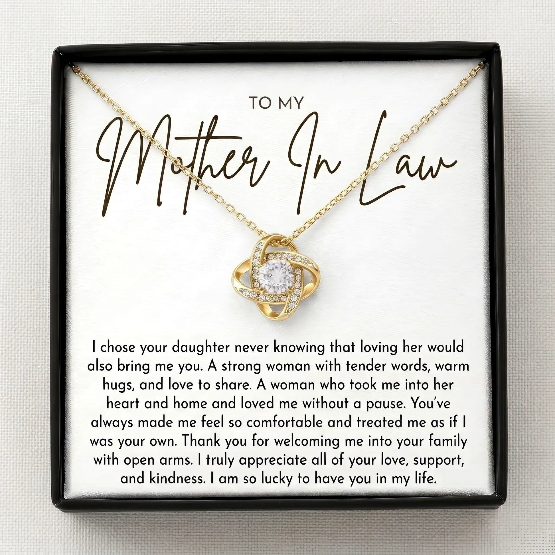 To My Mother - In - Law - Love Knot Necklace Gift - Thank You For Welcoming Me Into Your Family - The Love Sparkle