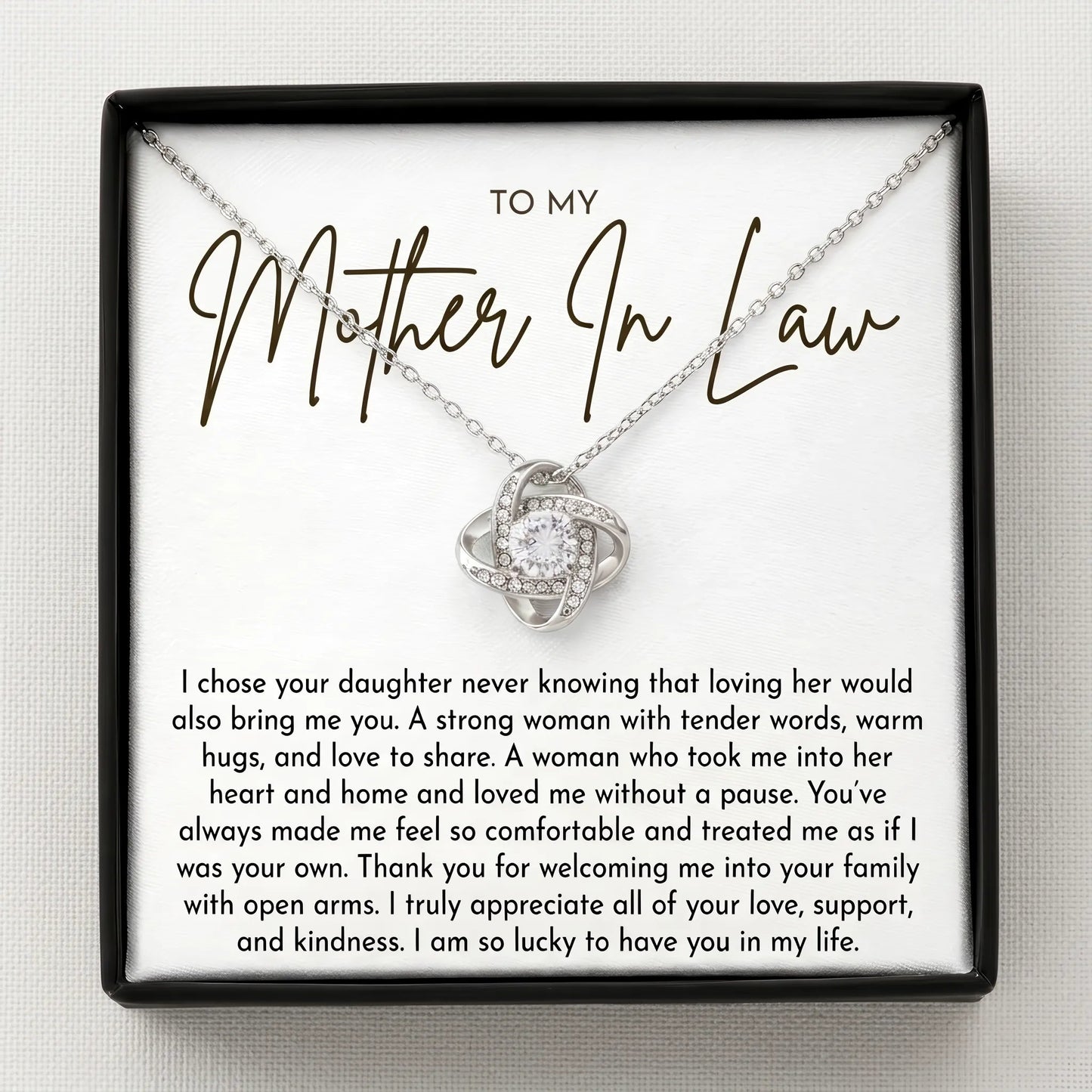 To My Mother - In - Law - Love Knot Necklace Gift - Thank You For Welcoming Me Into Your Family - The Love Sparkle