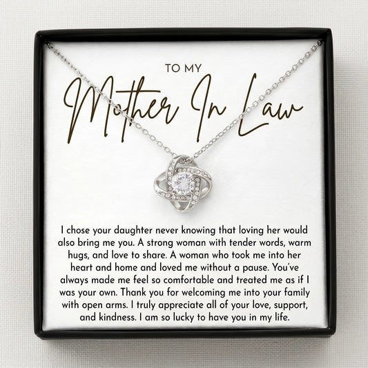 To My Mother - In - Law - Love Knot Necklace Gift - Thank You For Welcoming Me Into Your Family - The Love Sparkle