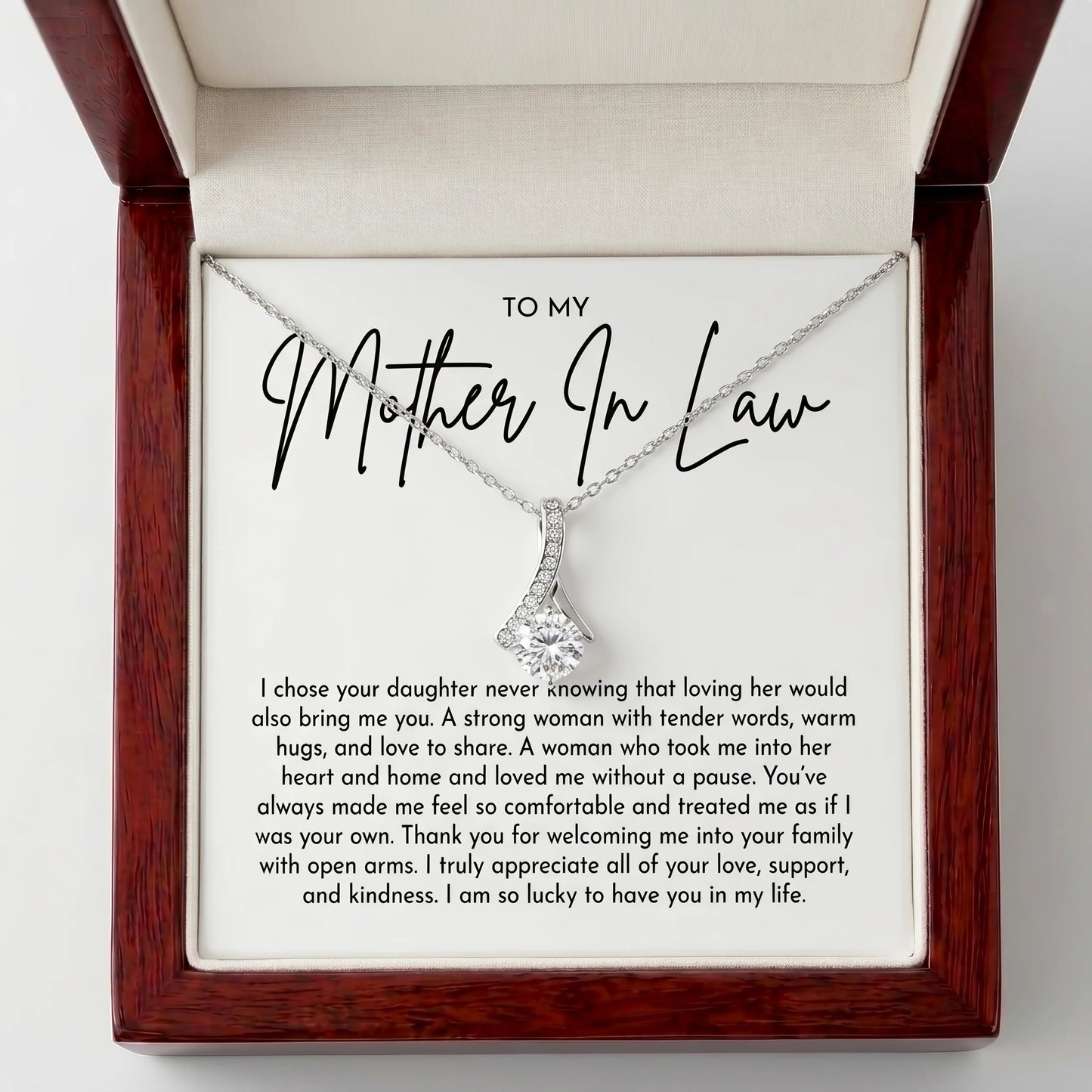 "To My Mother-in-Law, Loving Her Brought Me You" Alluring Beauty Necklace – Heartfelt Gift for Mother-in-Law - The Love Sparkle
