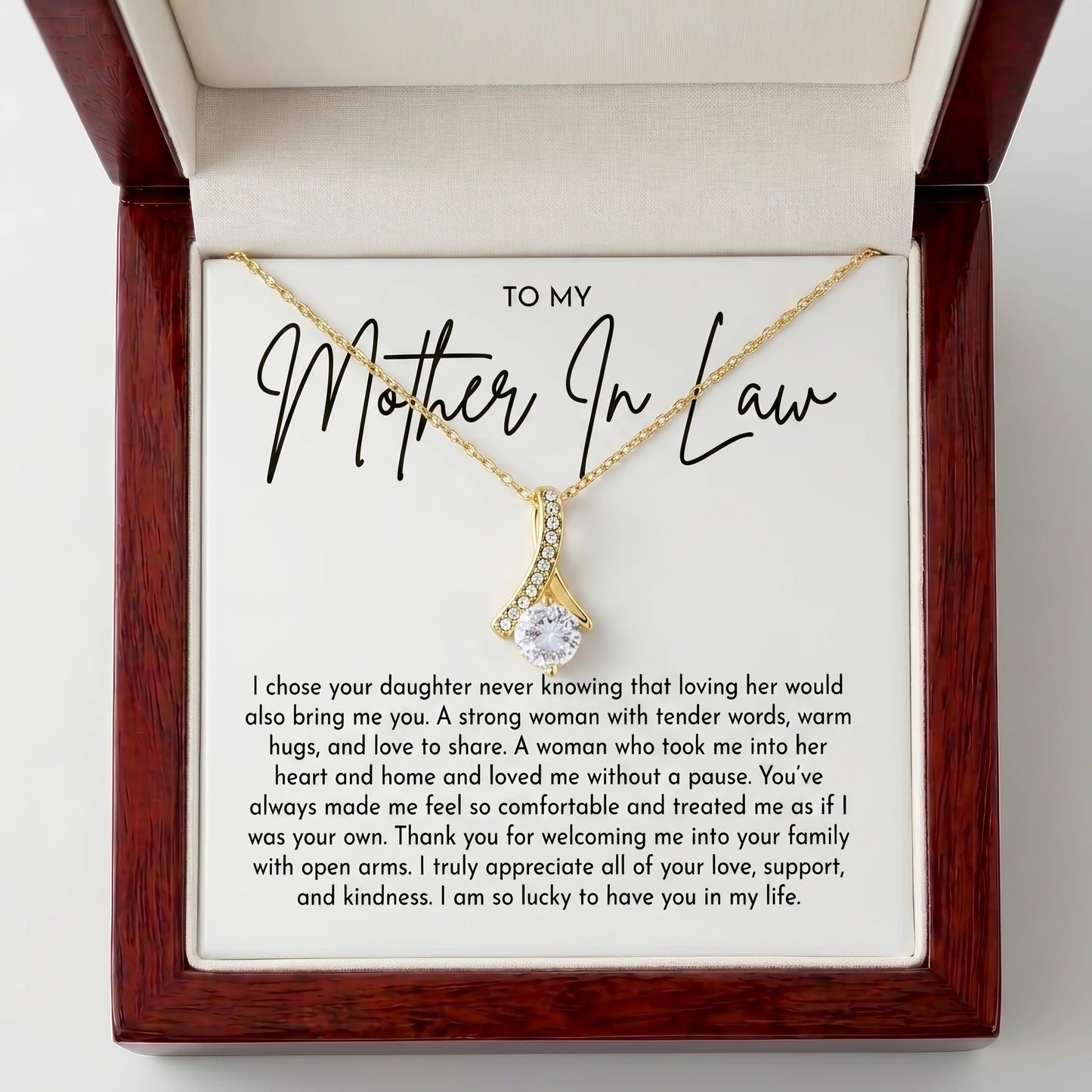 "To My Mother-in-Law, Loving Her Brought Me You" Alluring Beauty Necklace – Heartfelt Gift for Mother-in-Law - The Love Sparkle