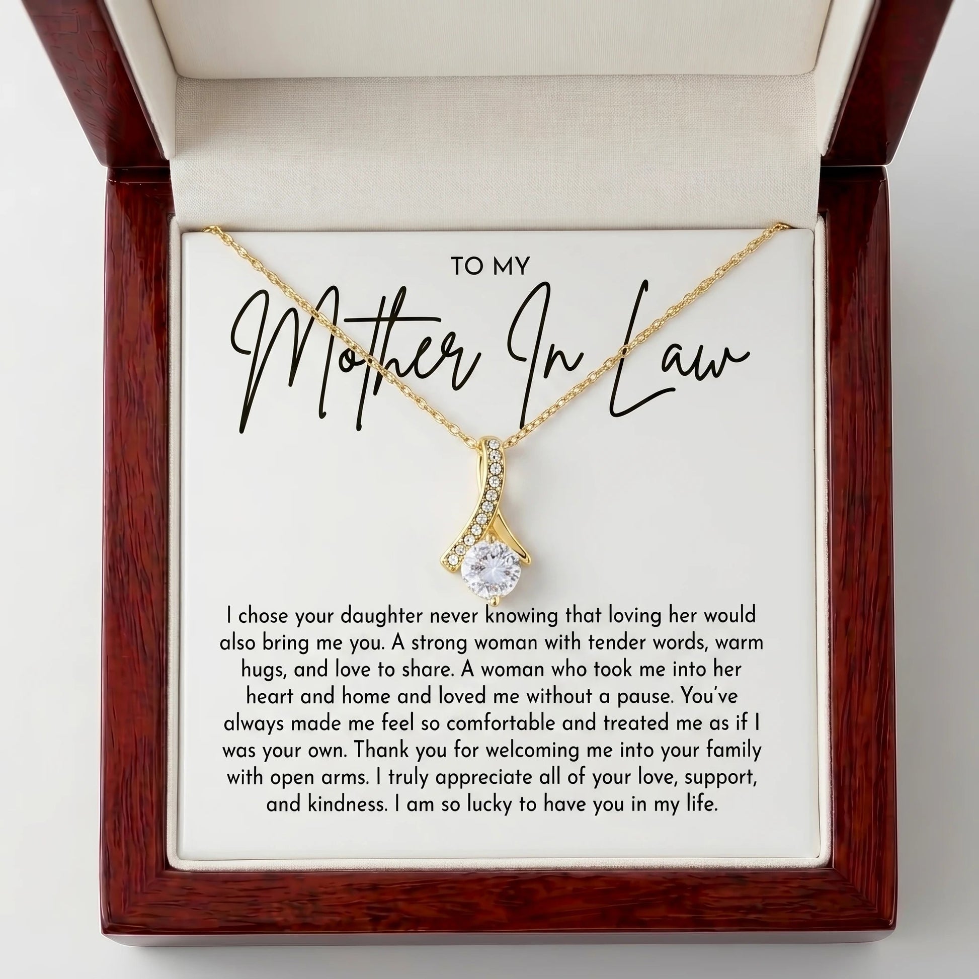 "To My Mother-in-Law, Loving Her Brought Me You" Alluring Beauty Necklace – Heartfelt Gift for Mother-in-Law - The Love Sparkle