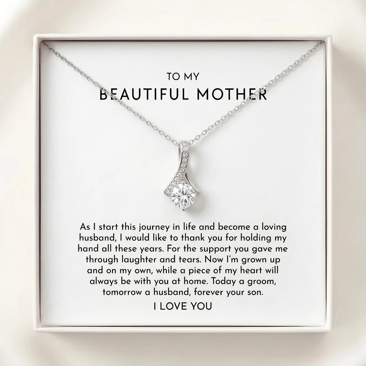 "To My Mother On My Wedding Day, Forever Your Son" Alluring Beauty Necklace – Heartfelt Gift from Son - The Love Sparkle