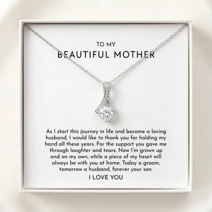 "To My Mother On My Wedding Day, Forever Your Son" Alluring Beauty Necklace – Heartfelt Gift from Son - The Love Sparkle