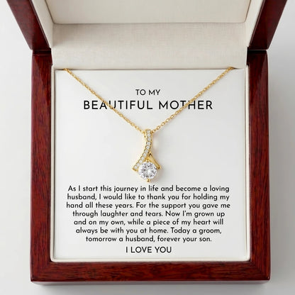 "To My Mother On My Wedding Day, Forever Your Son" Alluring Beauty Necklace – Heartfelt Gift from Son - The Love Sparkle